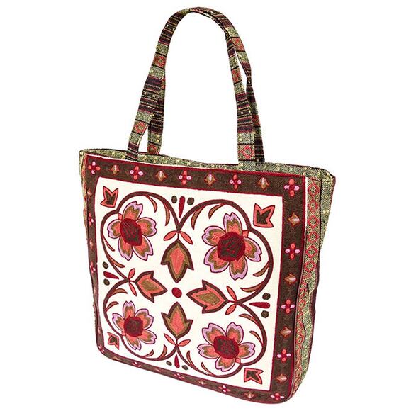 Tapestry Woven Canvas Tote Bag Burgundy - Picture 2 of 4